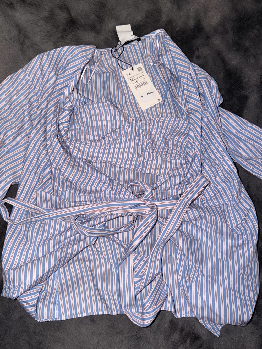 Zara Blue and Pink Striped Tie-Front Tunic